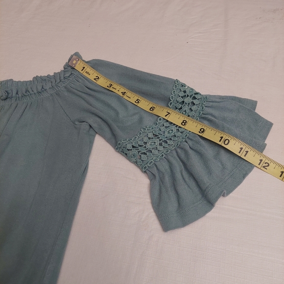 Love By Chesley Seafoam Green Off Shoulder Short Sleeve Mini Dress Boho Size S - Picture 8 of 10